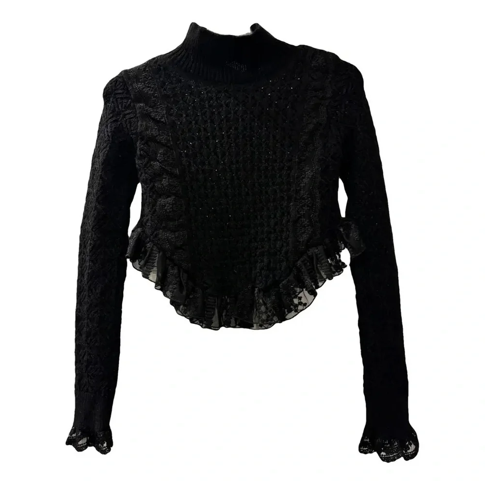 Zara Black Women's Cropped Lace Sweater - Picture 8 of 11